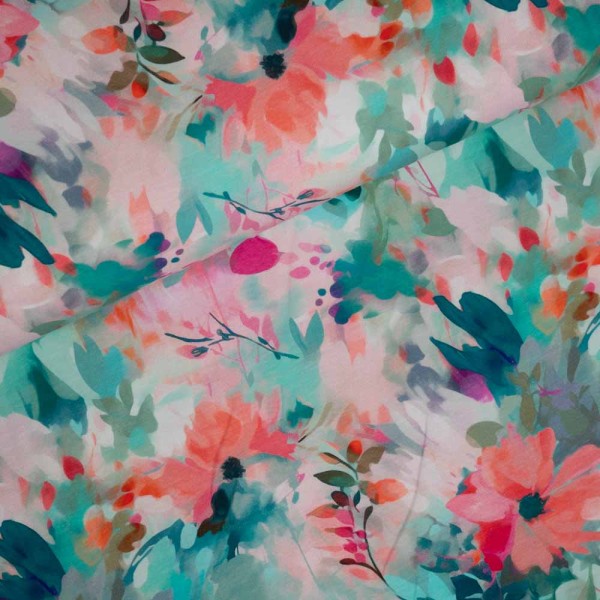 Baumwolljersey Blumen mint