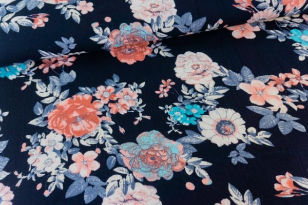 Musselin Double Gauze Kukkia Maxi navy 100% Baumwolle