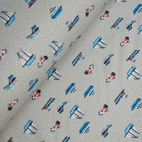 Baumwolljersey Kleine Schiffe grau