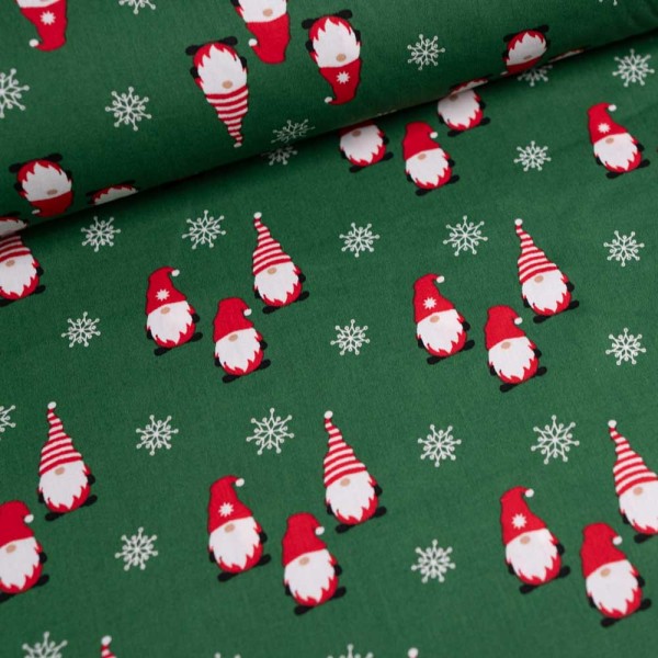 Baumwollwebware Weihnachtswichtel dunkelgrün
