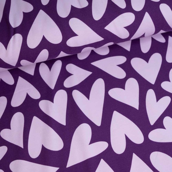 Baumwolljersey Herzen lila