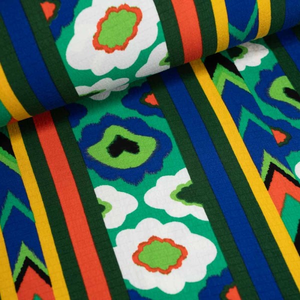 Viskose Stretch Retro Blumen blau