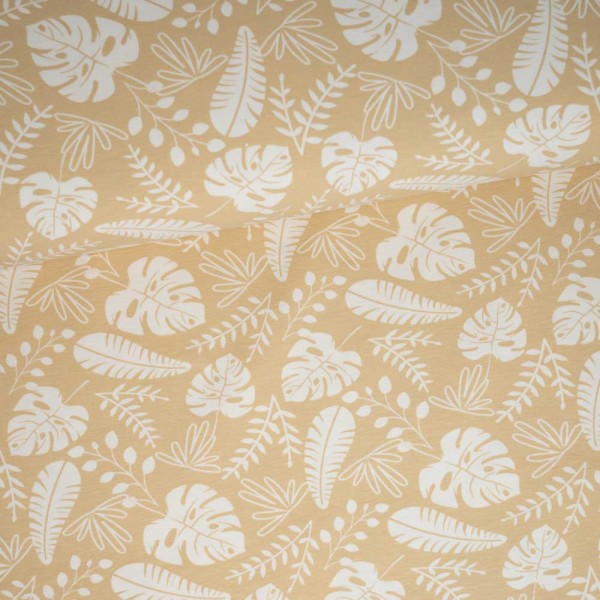 Baumwolljersey Blätter hellbeige