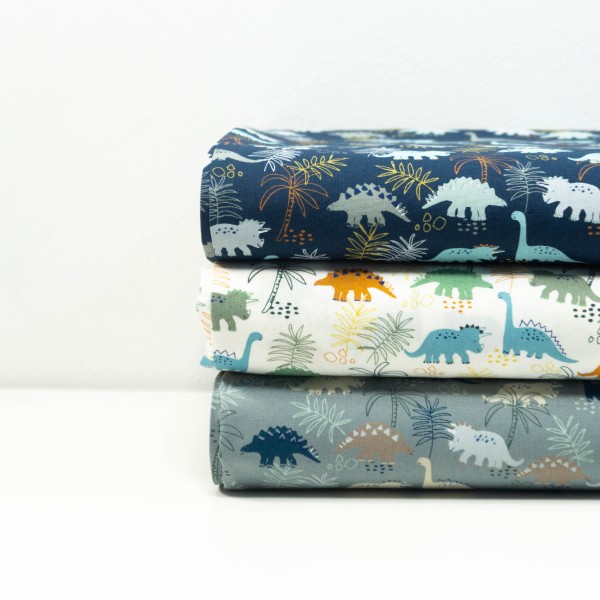 Baumwollwebware Dinos & Leaves dusty mint