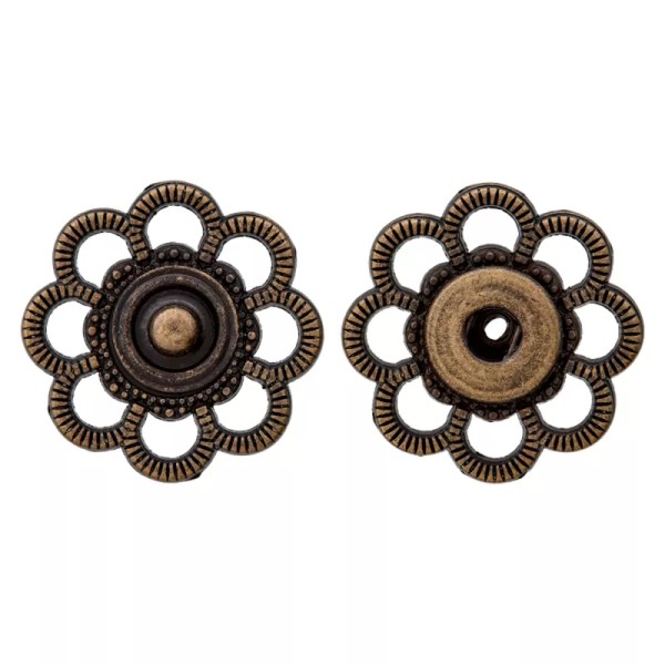 Prym Metall Annähdruckknopf blume 28mm altmessing