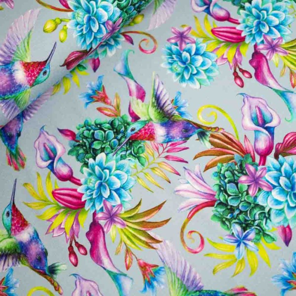 Viskosejersey Digital Kolibri jeansblau