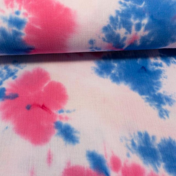 Musselin Double Gauze Batik ecru-blau-rosa