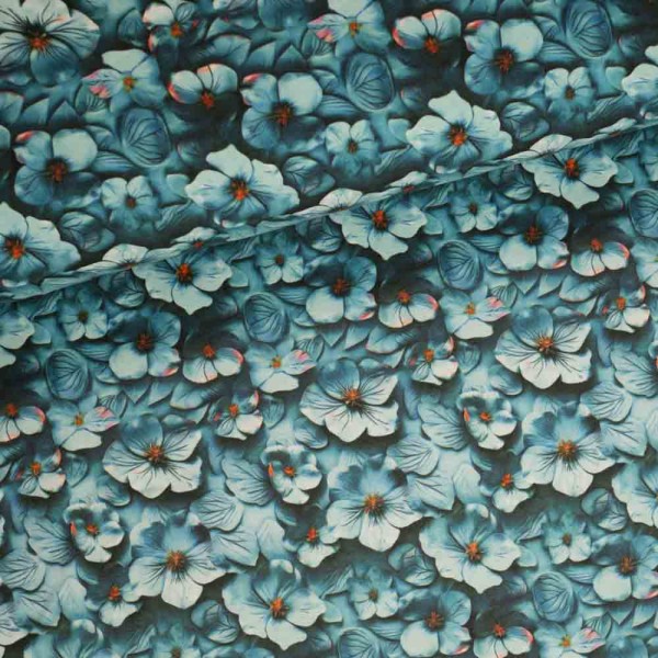 Baumwolljersey Hortensien petrol