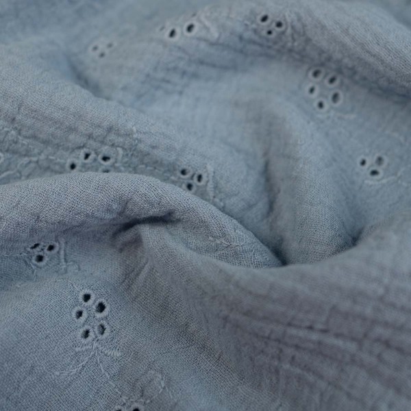 Musselin Double Gauze Blümchen Stickerei jeansblau