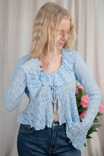 Spitzen Shirt zum Binden Bolero hellblau
