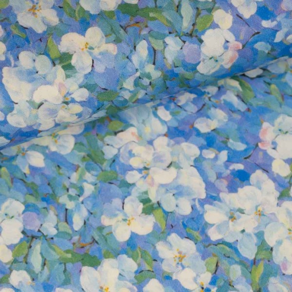 Viskose Stretch Blümchen blau