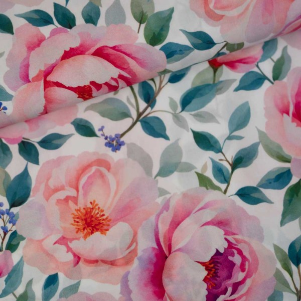 Viskosewebware Pfingstrose weiß