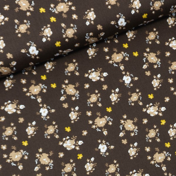 Baumwollwebware Blumenbouquet braun