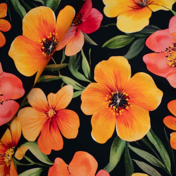 Baumwolljersey Mohnblüte schwarz