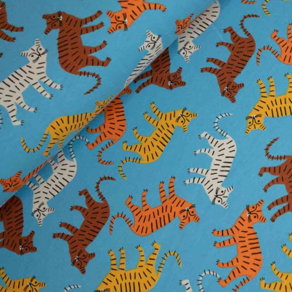 Baumwolljersey Katzen blau