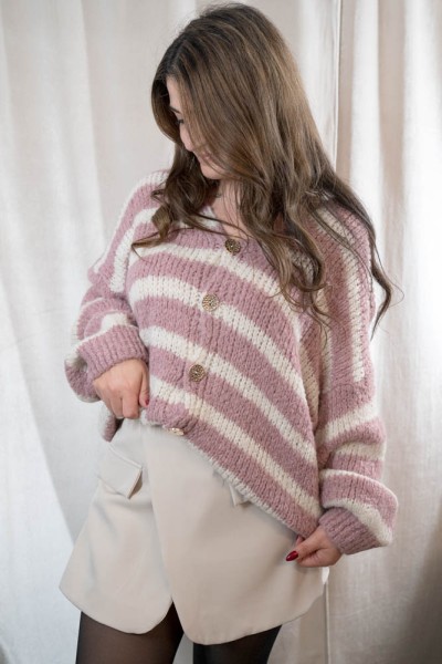 Cardigan Cozy Blockstripes altrosa