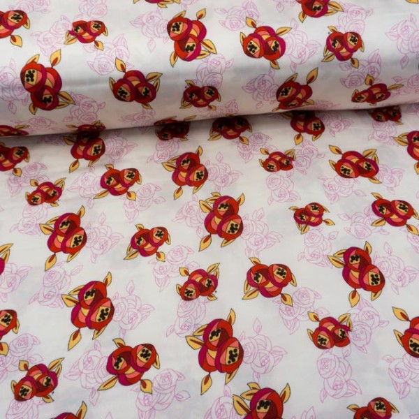 1,80m Zuschnitt Satin Webware Abstract Flowers ecru