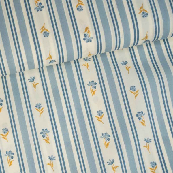Baumwoll Popeline Blume mit Streifen jeansblau