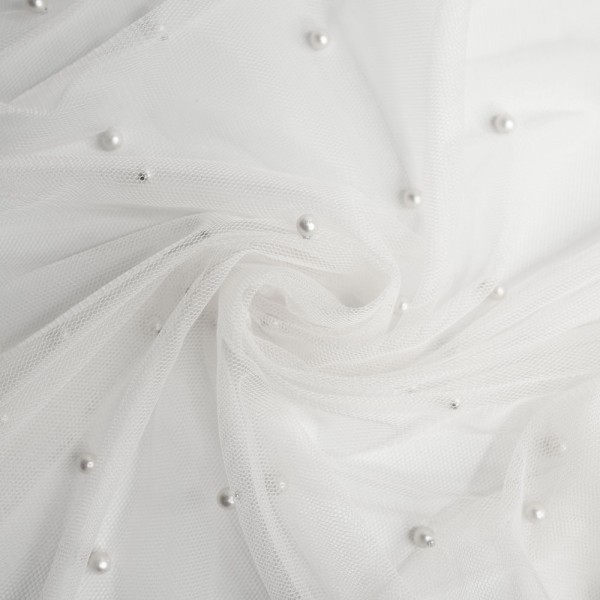 Schleiertüll Perlen weiß