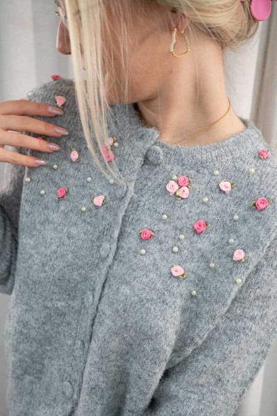 Cardigan Rosie mit Perlen SOFT grau
