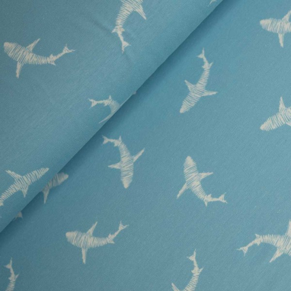 Baumwolljersey Haie blau