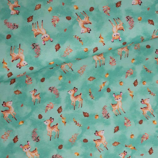 Baumwolljersey kleines Rehkitz dusty mint