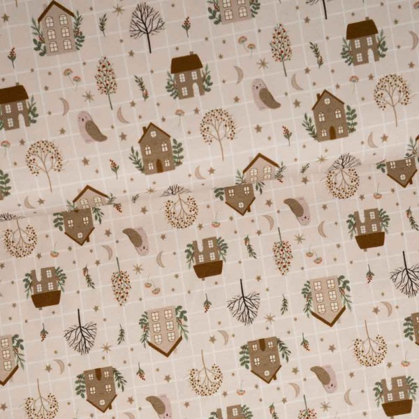 Baumwolljersey Häuschen beige
