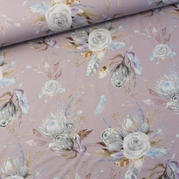 Viskosejersey Chrysanthemen altrosa