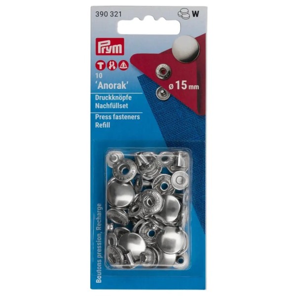 Prym Nähfrei-Nachfüllpackung Anorak 15mm silberfarbig