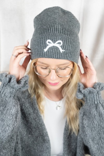 Strickmütze Schleife anthra