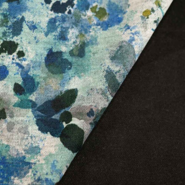Jacquard Jersey Blumen petrol