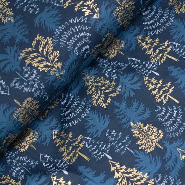 Baumwollwebware Glam Winterwald navy