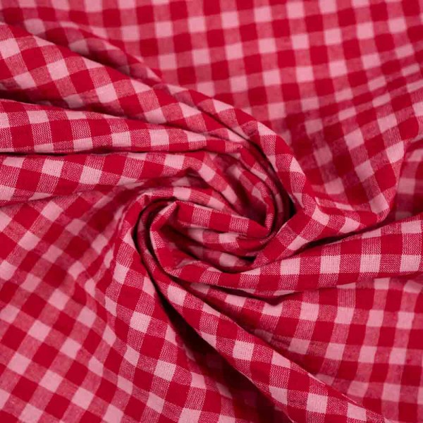 Seersucker Baumwollstoff Karo pink-dunkelrot