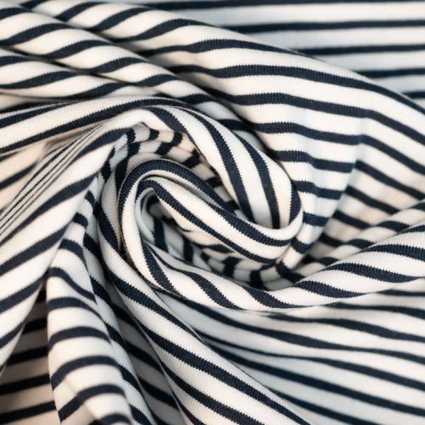 Baumwolljersey Streifen dark navy-weiß