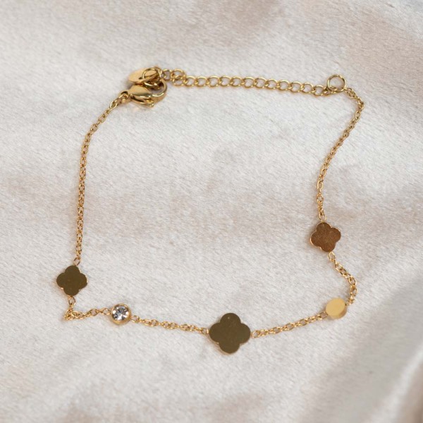 Armband Kleeblatt & Kristall gold