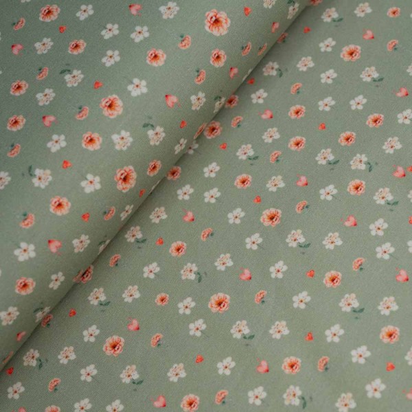 Baumwolljersey kleine Rosen salbei