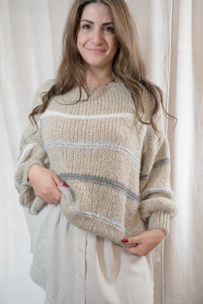 Strick Pullover SOFT Streifen beige