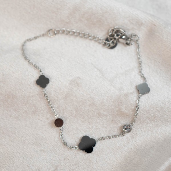 Armband Kleeblatt & Kristall silber