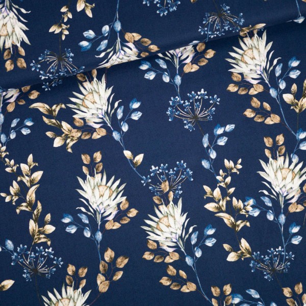 Gütermann Baumwollwebware Brilliant Distelblüte navy