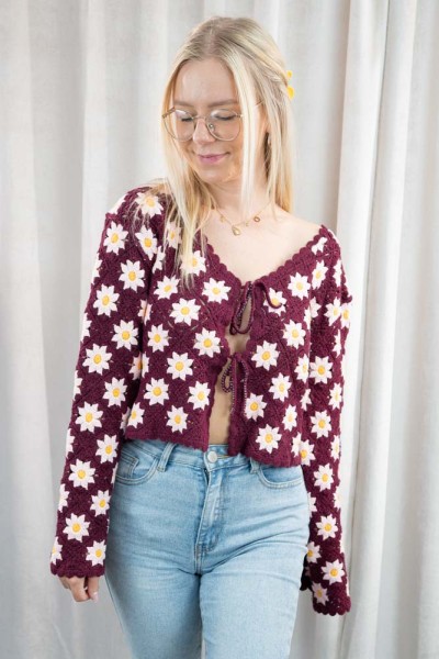 Häkel Cardigan Beatrice bordeaux