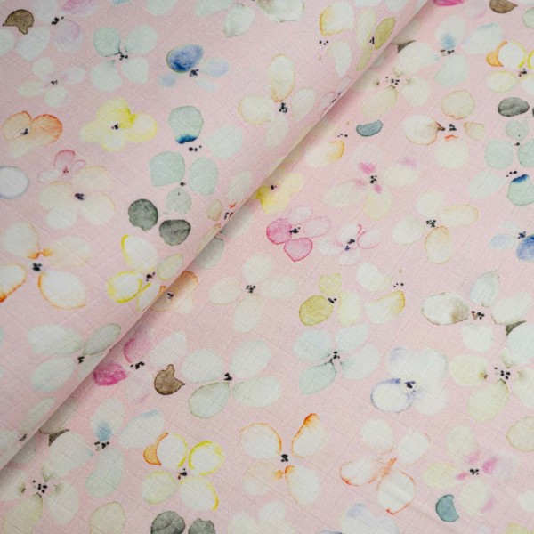 Musselin Double Gauze Aquarellblümchen rosa
