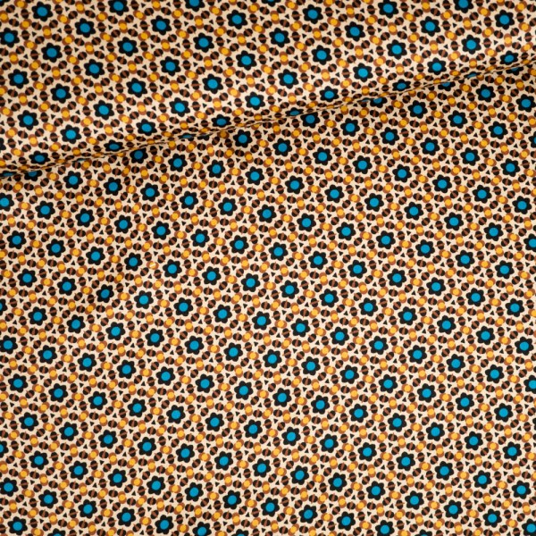 Viskosesatin Kleine Blumen beige-blau