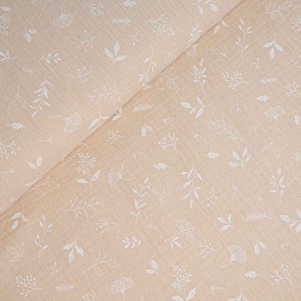 Musselin Double Gauze Blätterzweige hellbeige