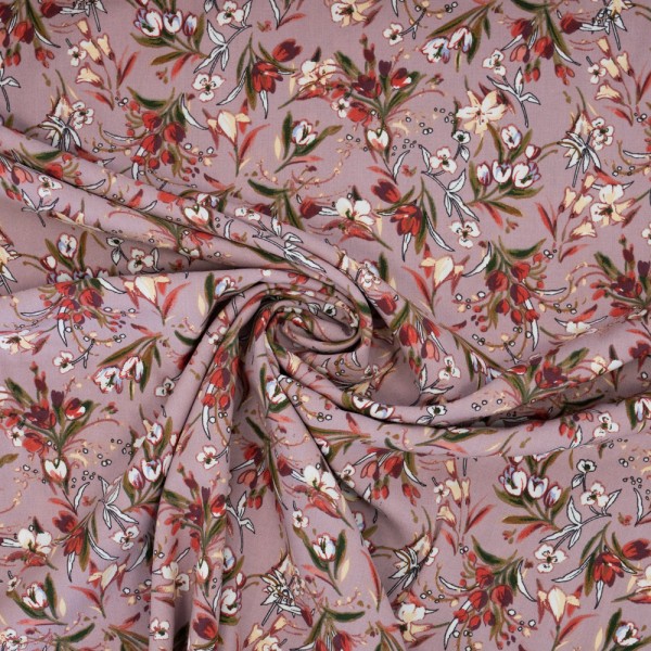 Viskosewebware Stretch Wildblumen altrosa
