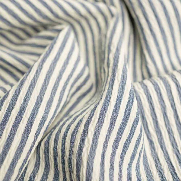 Viskosewebware Crinkle Streifen navy