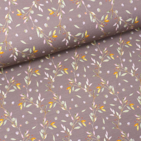 Viskosejersey Digital Small Leaves altrosa