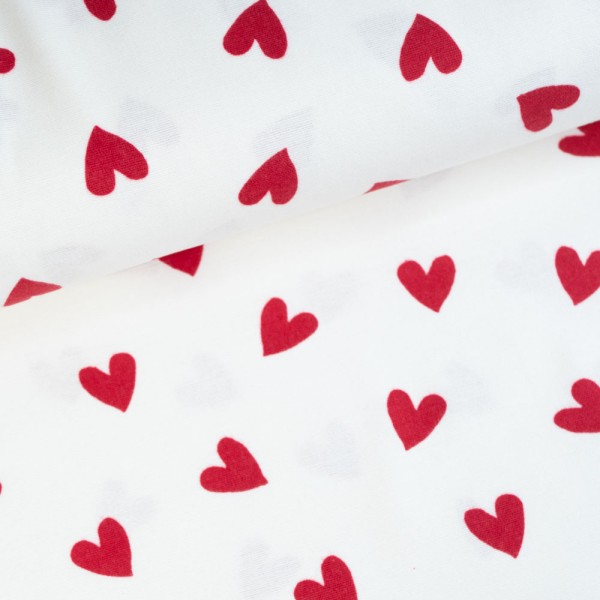 Flanell Baumwolle Herzen weiß