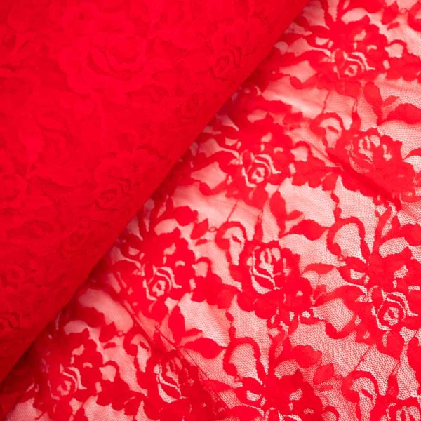 Italienische Spitze STRETCH Rosen rot