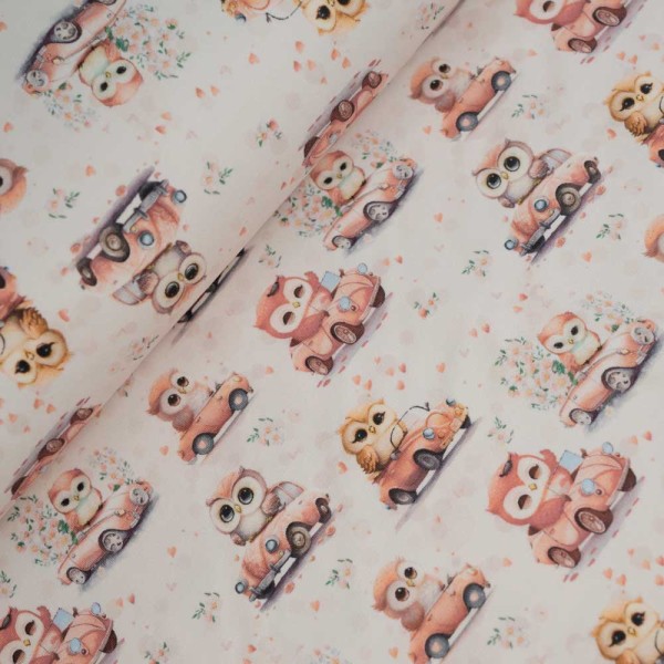 Baumwolljersey kleine Eule ecru