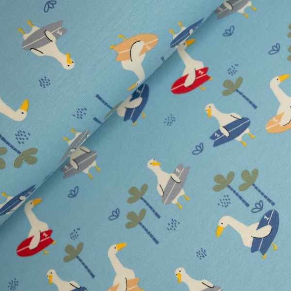 Baumwolljersey Surfer Gänse hellblau